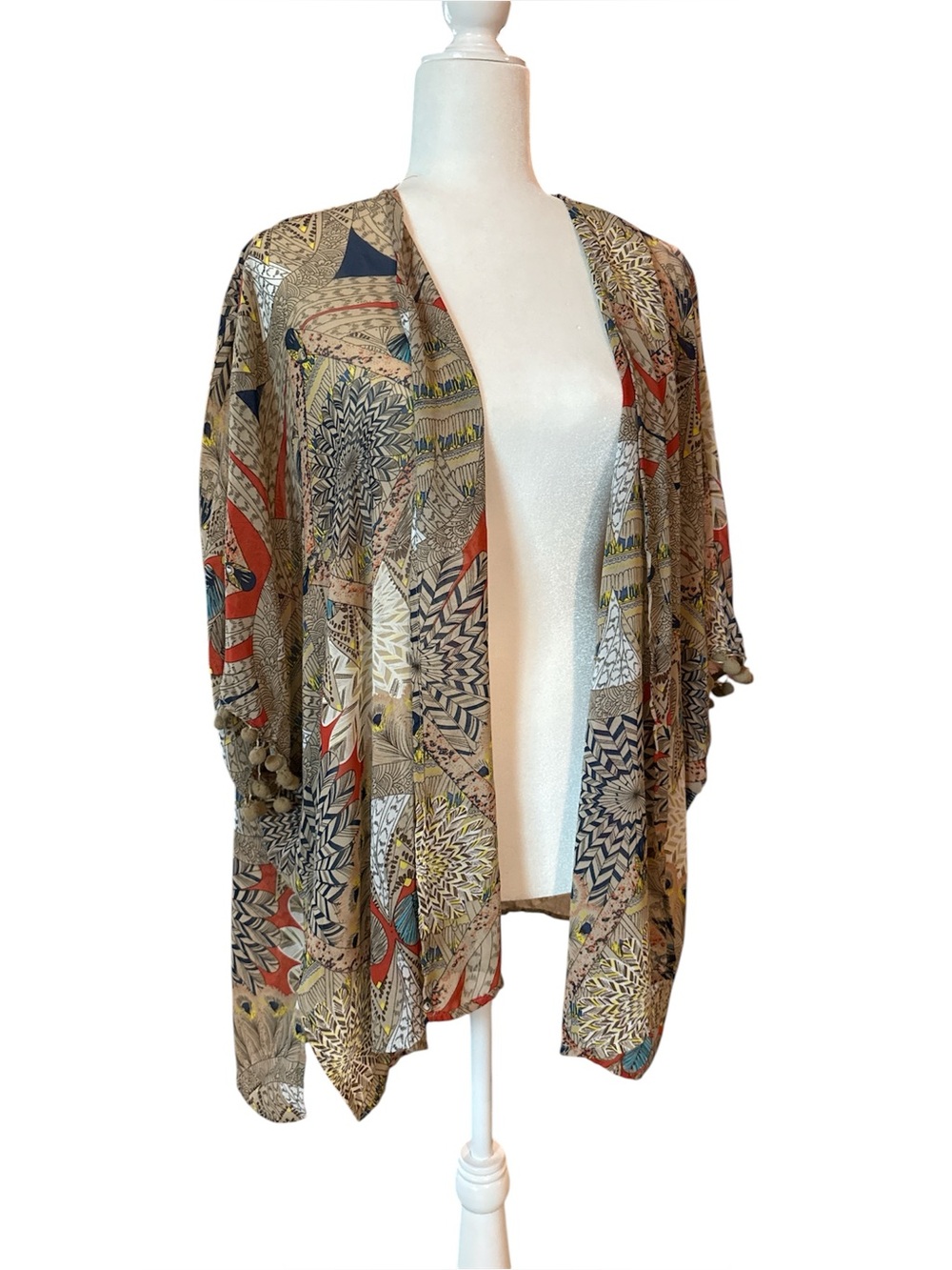 Umgee Lightweight Printed Open-Front Women's Multicolor kimono shawl size s/m